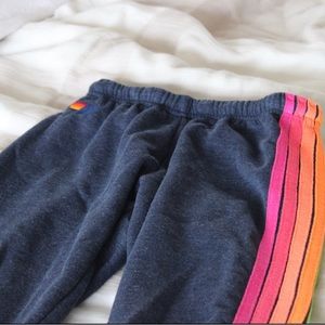 Aviator Nation 5 stripe sweatpants in heather navy neon